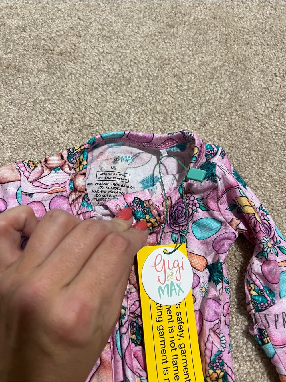 NWT Gigi and Max Easter Bamboo Zippie Pajama size newborn retails $36 - Picture 2 of 3